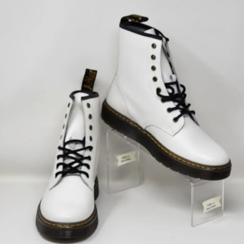 Dr. Martens Zavala Combat Boots White Lace Up Leather Ankle Womens Sz US 8 Men 7